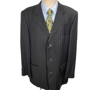 Baroni Couture Blazer Mens 46L Black Pinstripe Super 150s 3 Button Jacket Wool
